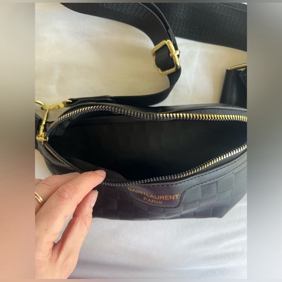 NWT Saint Laurent Knock Off Checkered Black Cross Body Bag/Fanny Pack - Picture 3 of 4